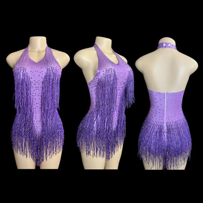 Women's Rhinestone Fringe Dance Bodysuit