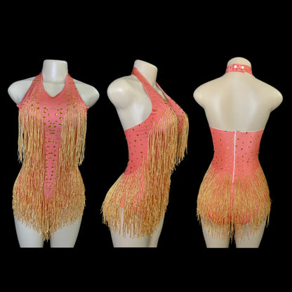 Women's Rhinestone Fringe Dance Bodysuit