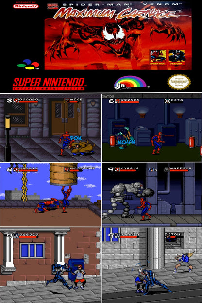 Spider-Man and Venom Maximum Carnage SNES Video Game Super Nintendo 1995