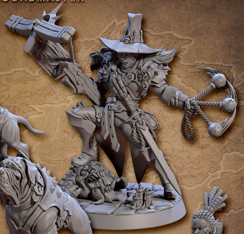 Trisha the Houndmaster – Ranger Miniature with War Dogs
