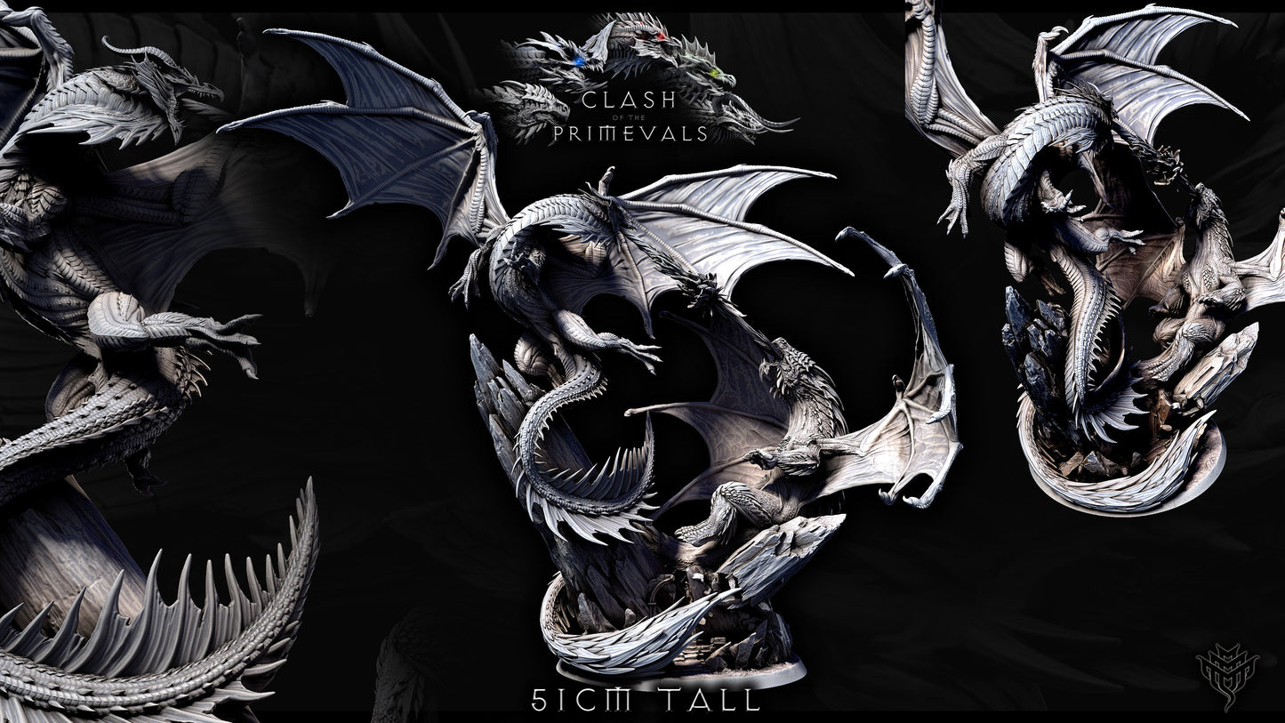 Elder Red Dragon Vs Elder White Dragon Battle Diorama - Clash of the Primevals