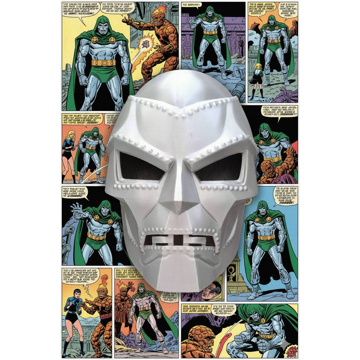 Dr. Doom Inspired Silver Mask - PETG Plastic Replica with Strap Slots