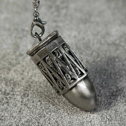 Antique Nickel Bullet Hollow Metal D20 Dice Cage Necklace + 7 Mini Metal Dice Set