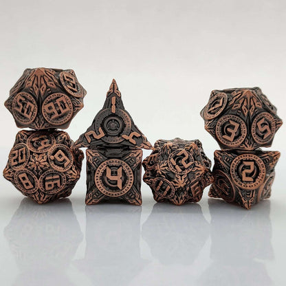 Antique Red Copper Solid Metal DND Dice Set Flying Saucer Elements
