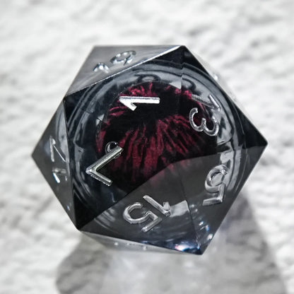 Black Resin Core DND Dice Set + Silver Font