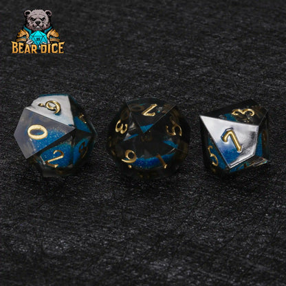 Blue Liquid Core Resin D10 Dice Set + Gold Numerals (D10 Dice)