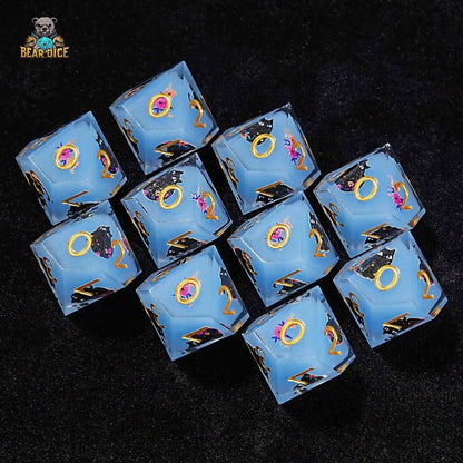 Charming Adorable Cat Blue Resin 10 Sided Dice (D10 Dice)