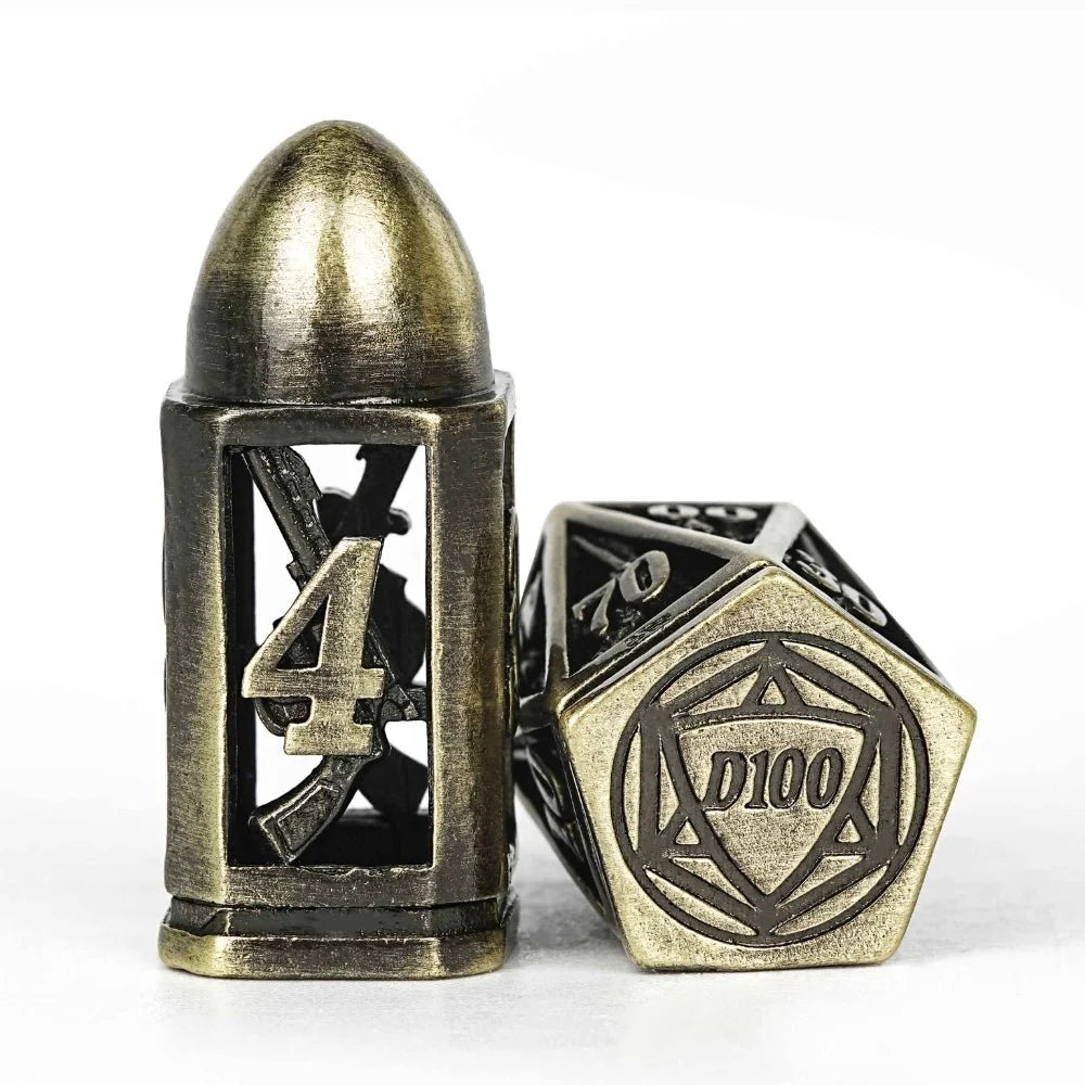 Cool DND polyhedron metal hollow pistol bullet dice set