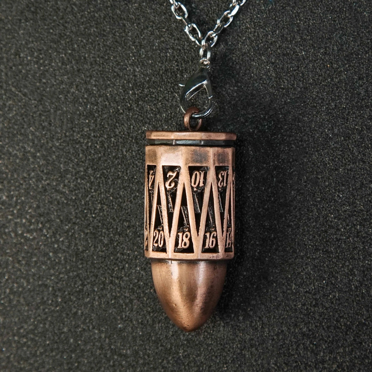 Copper Metal Bullet D20 Dice Cage with Mini DND Dice Set