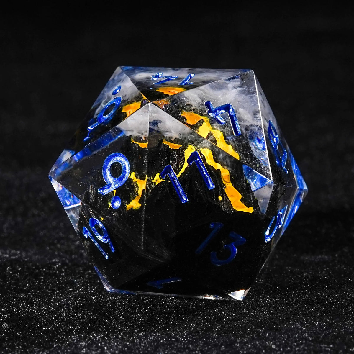 Creative Unique - Yellow Lava Resin DND Dice Set + Blue Numbers