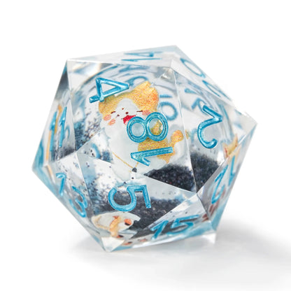 Cute Anime Corgi Puppy Black Quicksand Liquid Core Resin Polyhedron Dice Set + Blue Font