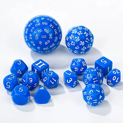 Roll D100 Dice Set - 15pcs Blue Acrylic Polyhedron Dice