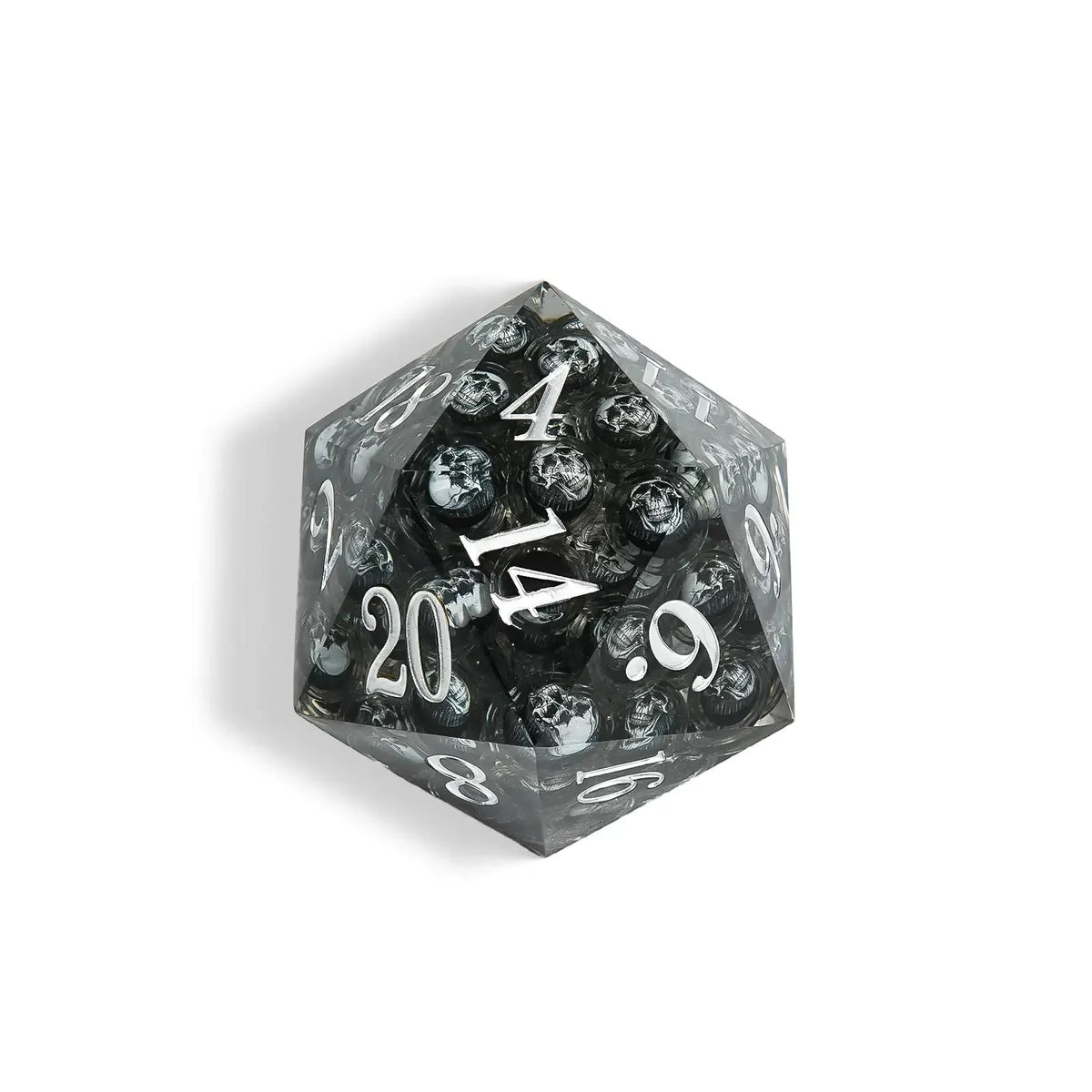 Devil's Eye - 80 mm  Liquid Core Resin Extra Large D20 Dice + White Numbers