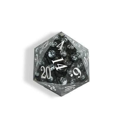 Devil's Eye - 80 mm  Liquid Core Resin Extra Large D20 Dice + White Numbers