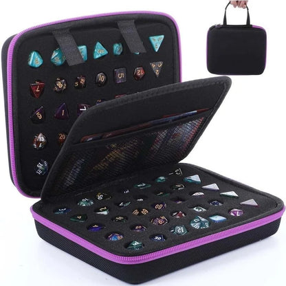 Dice Collection - DND Acrylic Dice Set Storage Box + Zippered Dice Case + Logo Badge