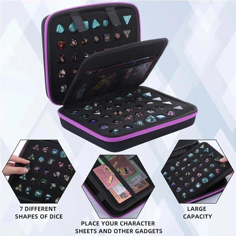 Dice Collection - DND Acrylic Dice Set Storage Box + Zippered Dice Case + Logo Badge