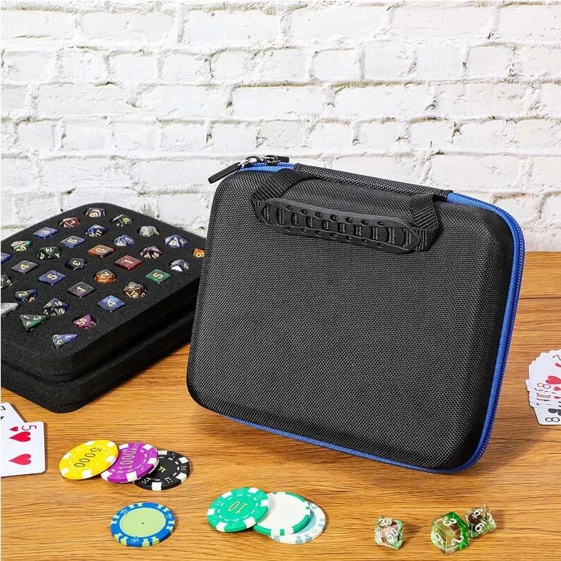 Dice Collection - DND Acrylic Dice Set Storage Box + Zippered Dice Case + Logo Badge