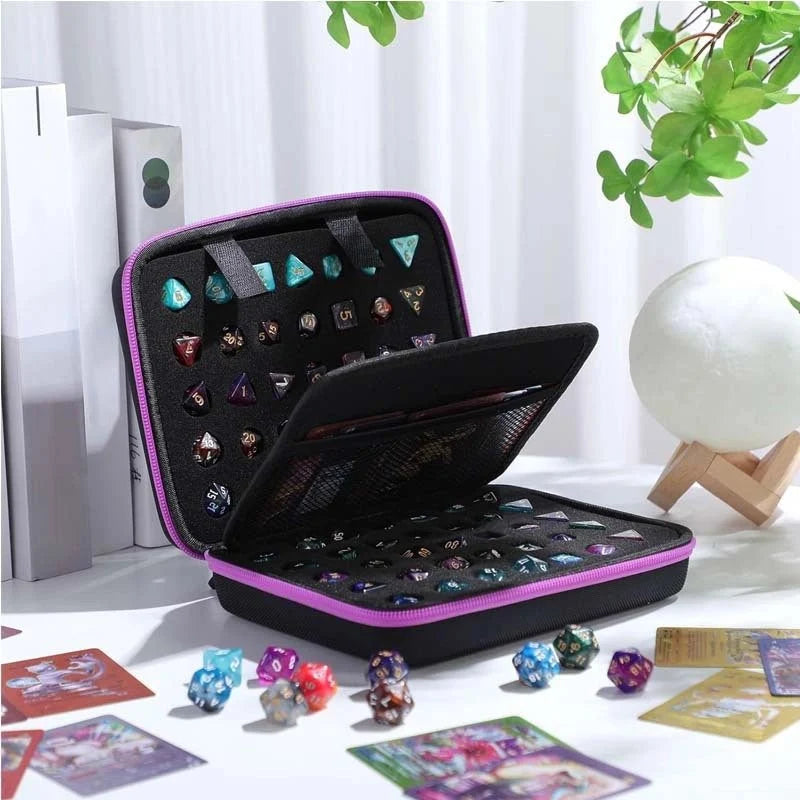 Dice Collection - DND Acrylic Dice Set Storage Box + Zippered Dice Case + Logo Badge