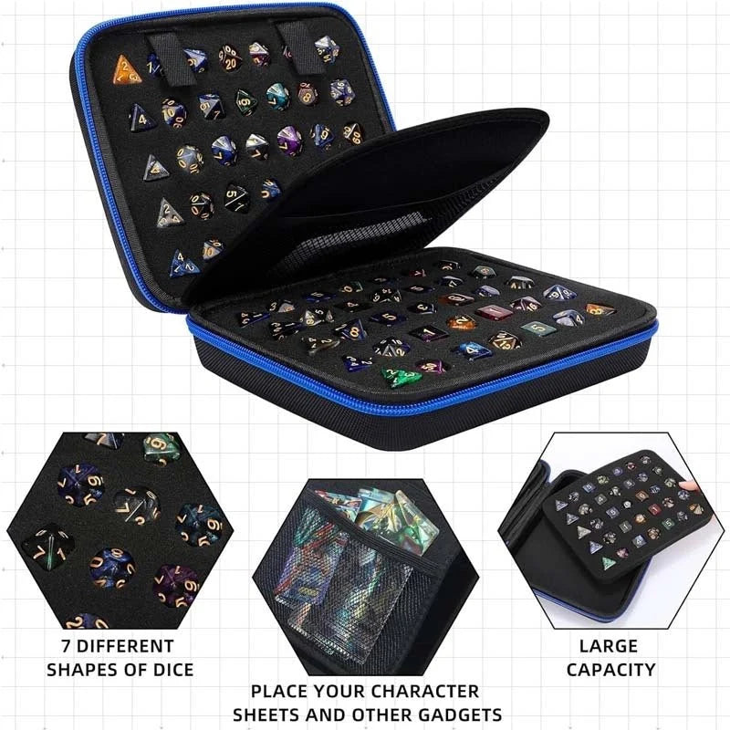 Dice Collection - DND Acrylic Dice Set Storage Box + Zippered Dice Case + Logo Badge