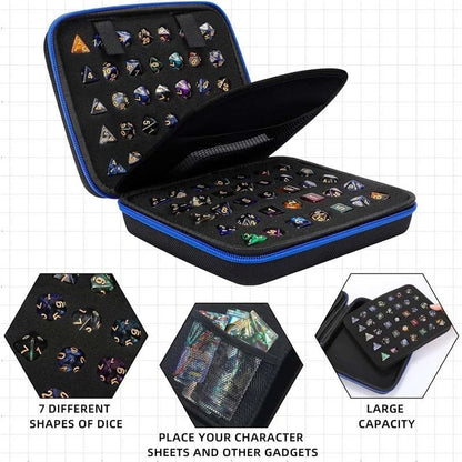 Dice Collection - DND Acrylic Dice Set Storage Box + Zippered Dice Case + Logo Badge