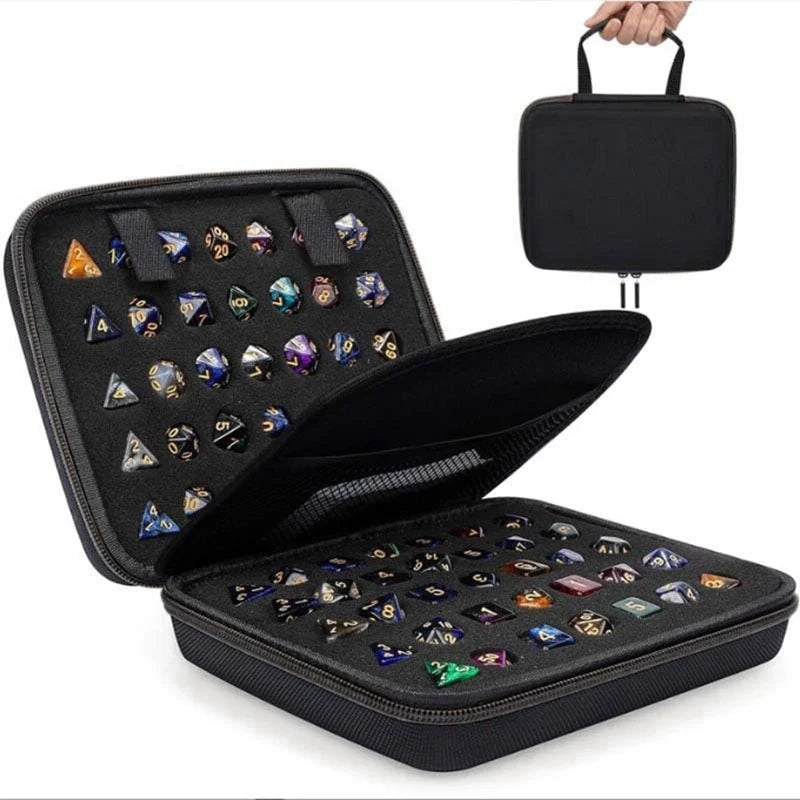 Dice Collection - DND Acrylic Dice Set Storage Box + Zippered Dice Case + Logo Badge