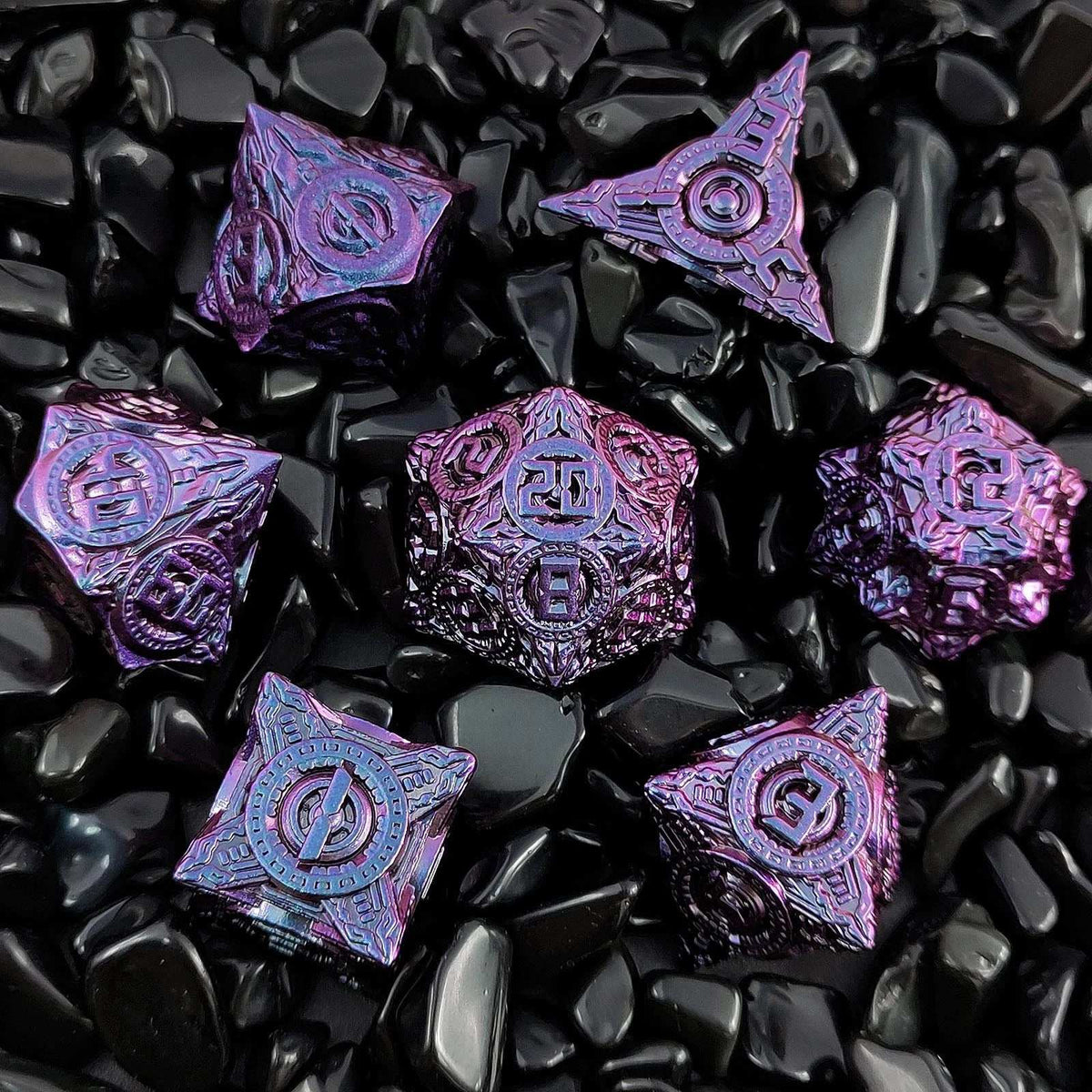 Disc Element Solid Metal DND Dice Set Gradient Purple Blue