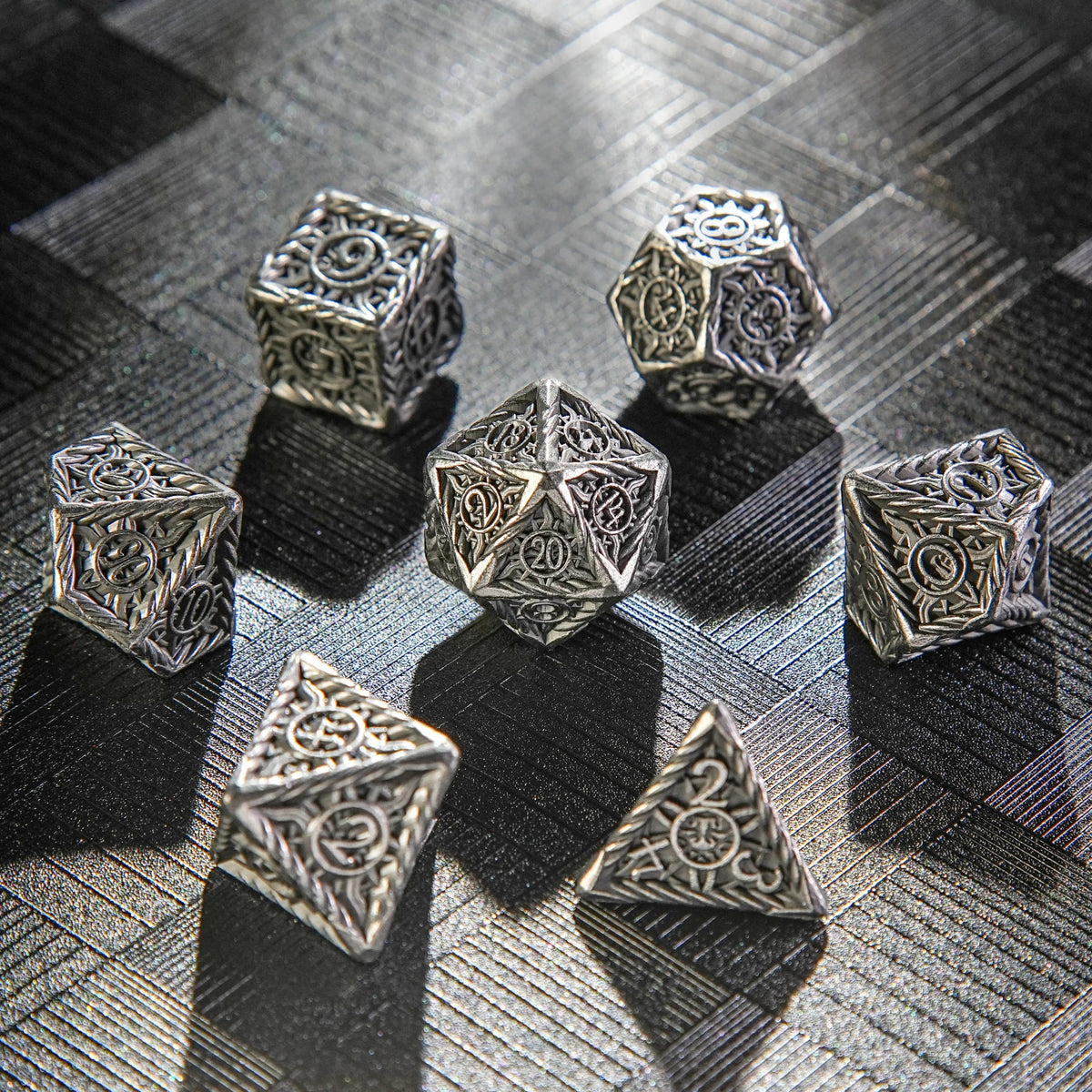 DND Antique Nickel Sun Metal Polyhedron Dice Set