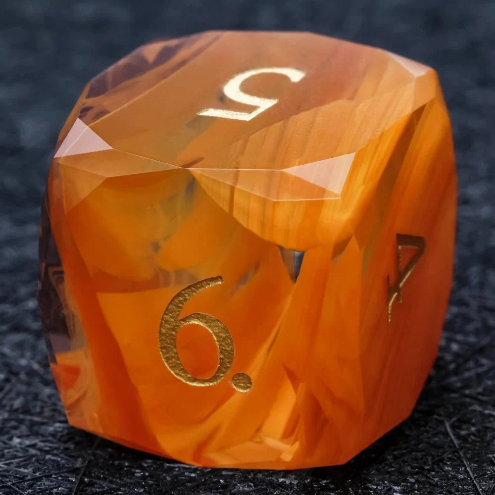 DND Dice | Diamond Cut Amber-Orange Glass Gemstone Dice Set