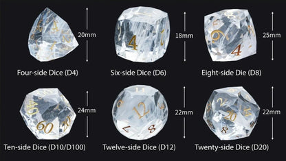DND Dice-Diamond Cut Crystal Clear Glass Gemstone Dice Set