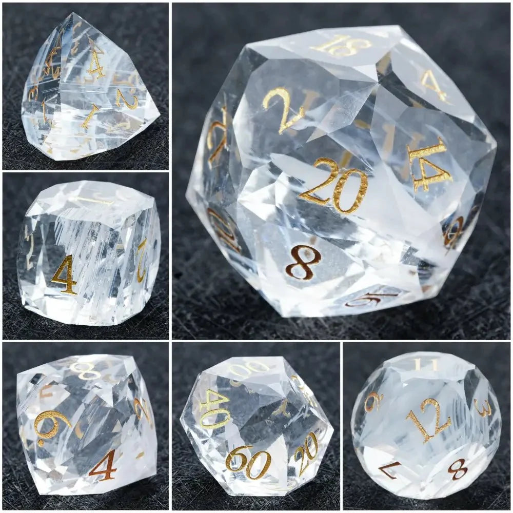 DND Dice-Diamond Cut Crystal Clear Glass Gemstone Dice Set