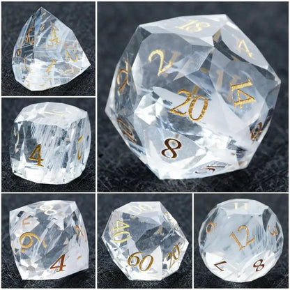 DND Dice-Diamond Cut Crystal Clear Glass Gemstone Dice Set