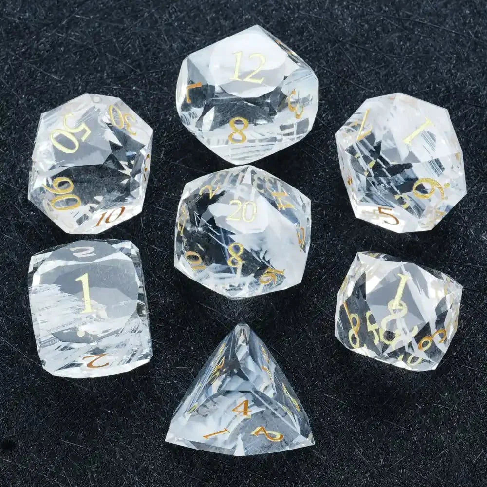 DND Dice-Diamond Cut Crystal Clear Glass Gemstone Dice Set