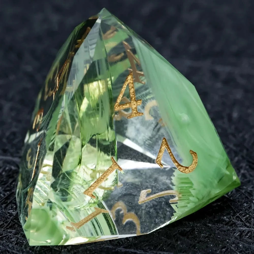DND Dice | Diamond-Cut Green Glass Gemstone Dice Set