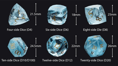 DND Dice | Diamond-cut sky blue transparent glass dice set