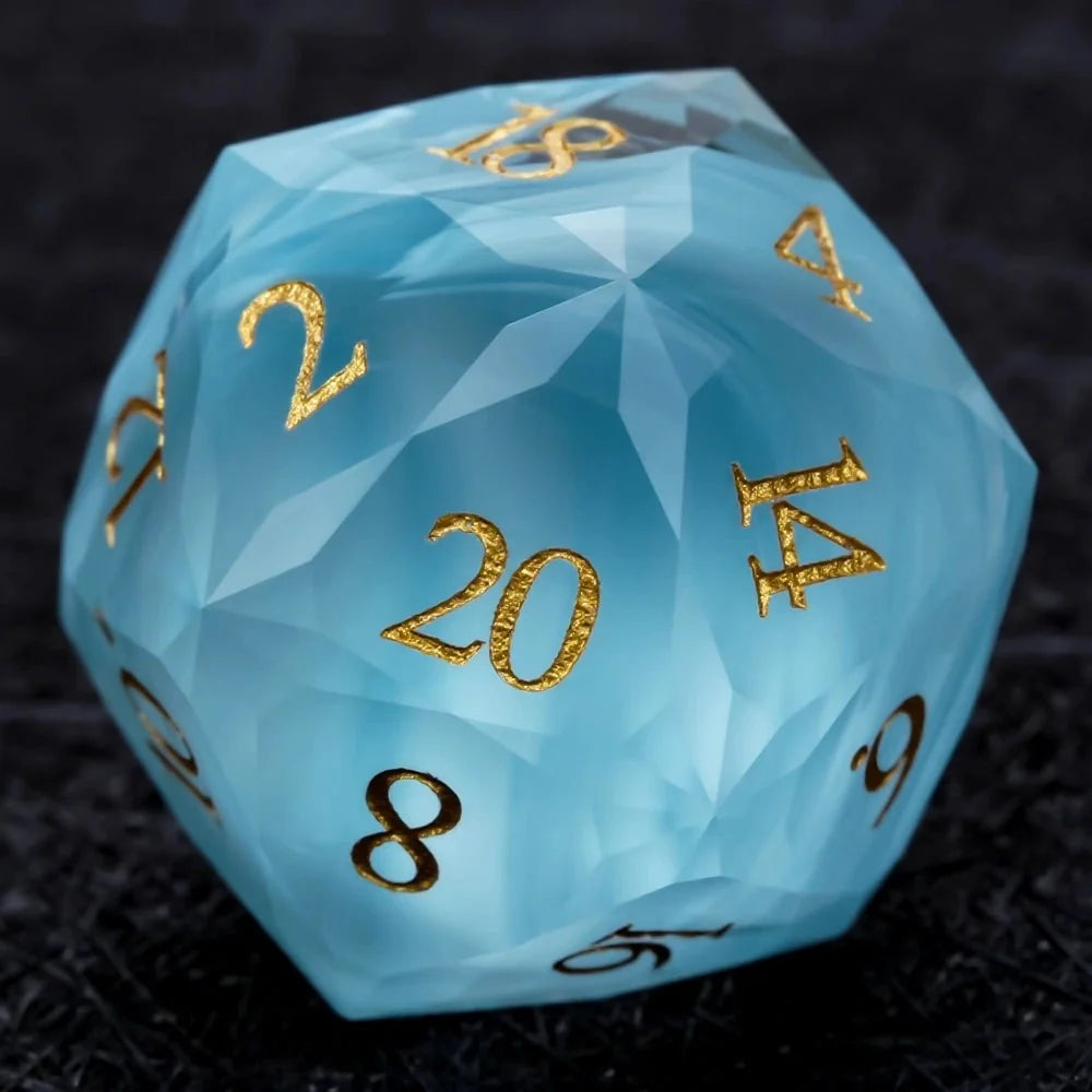 DND Dice | Diamond-cut sky blue transparent glass dice set