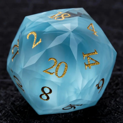 DND Dice | Diamond-cut sky blue transparent glass dice set