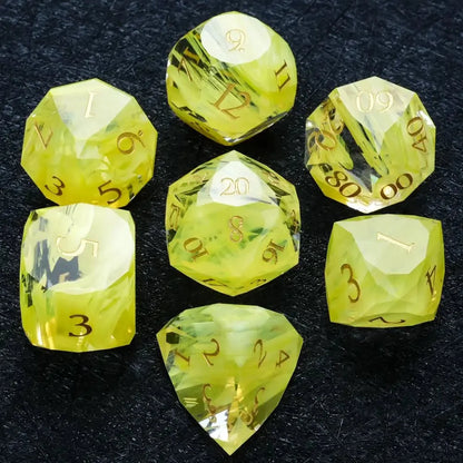 DND Dice | Diamond Cut Yellow-Green Glass Gemstone Dice Set