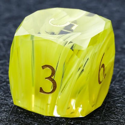 DND Dice | Diamond Cut Yellow-Green Glass Gemstone Dice Set