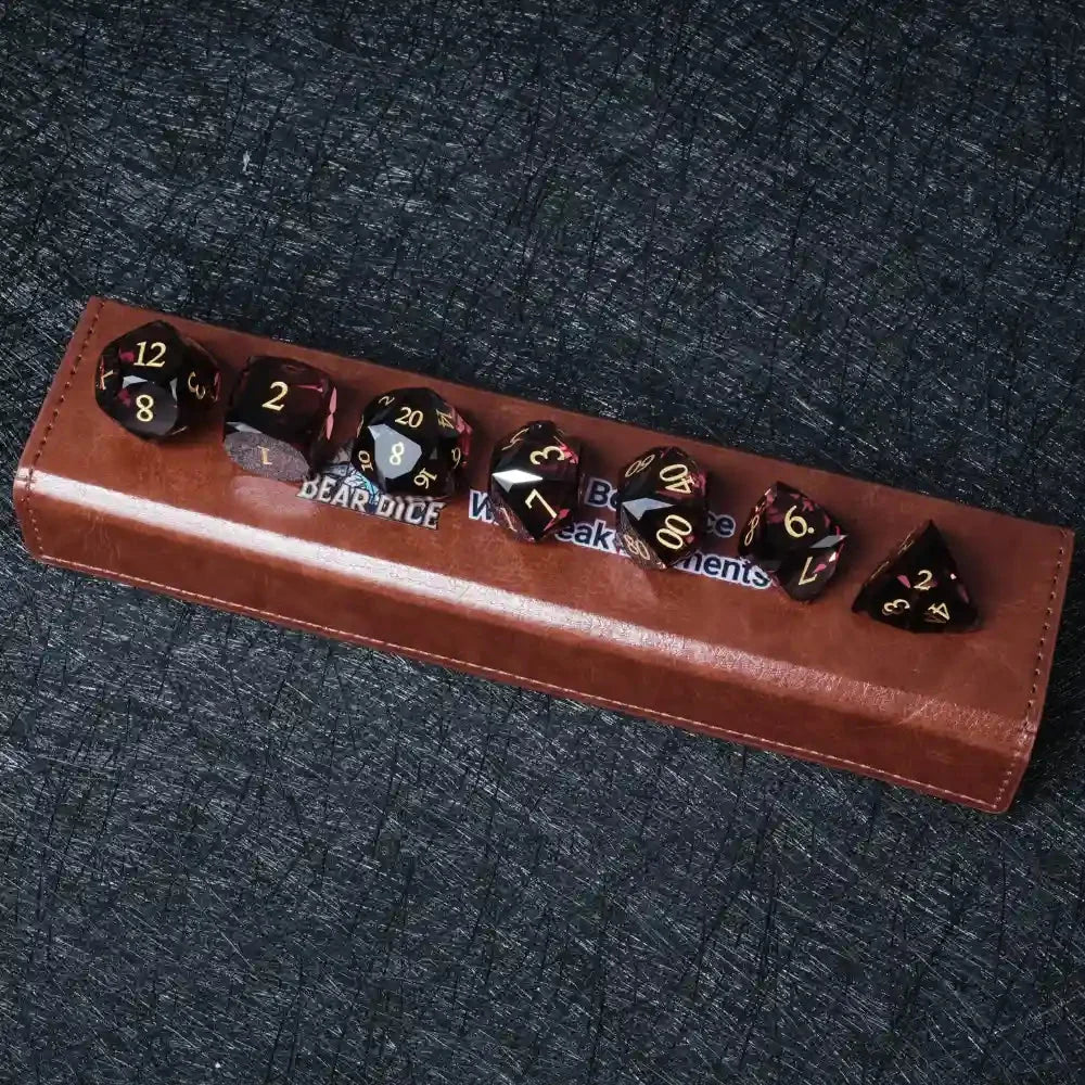 DND Dice - Engraved Gold Numbered Ruby Multi-Sided Dice Set