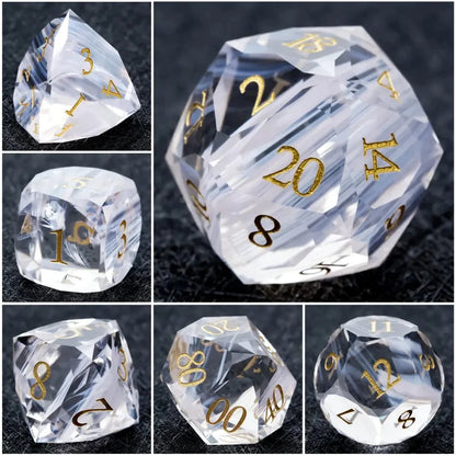 Bear Dice DND Multi-Sided Engraved Glass Gemstone Dice Set