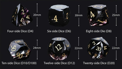 Black Polyhedral Glass DND Dice Set + Gold Numerals