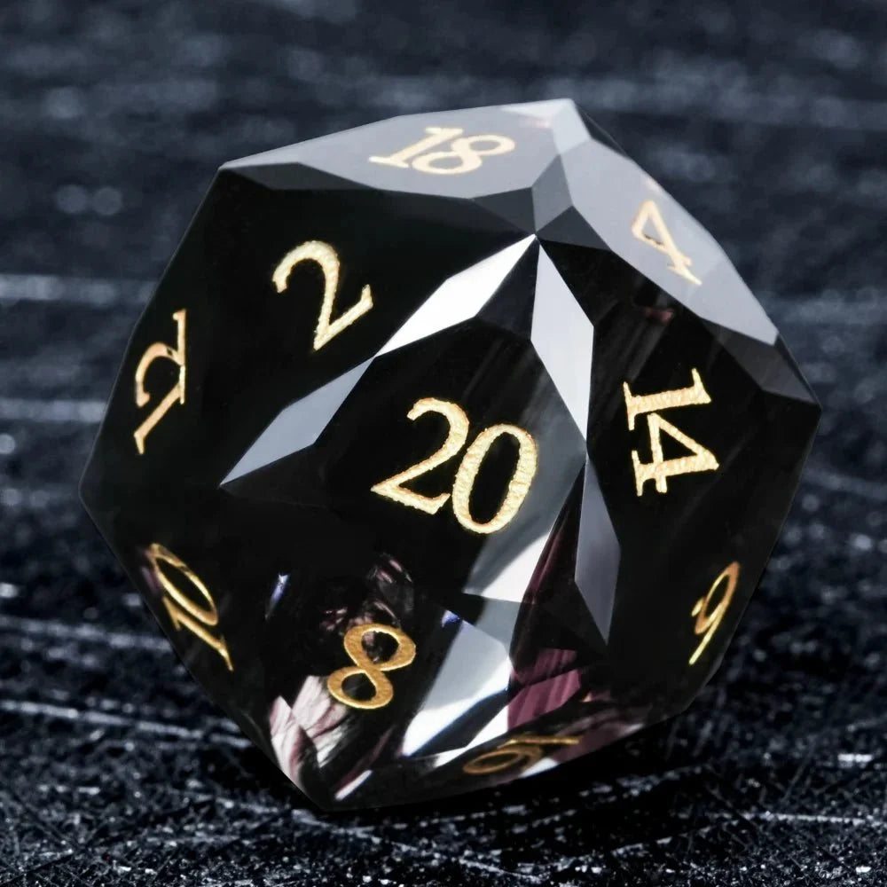 Black Polyhedral Glass DND Dice Set + Gold Numerals