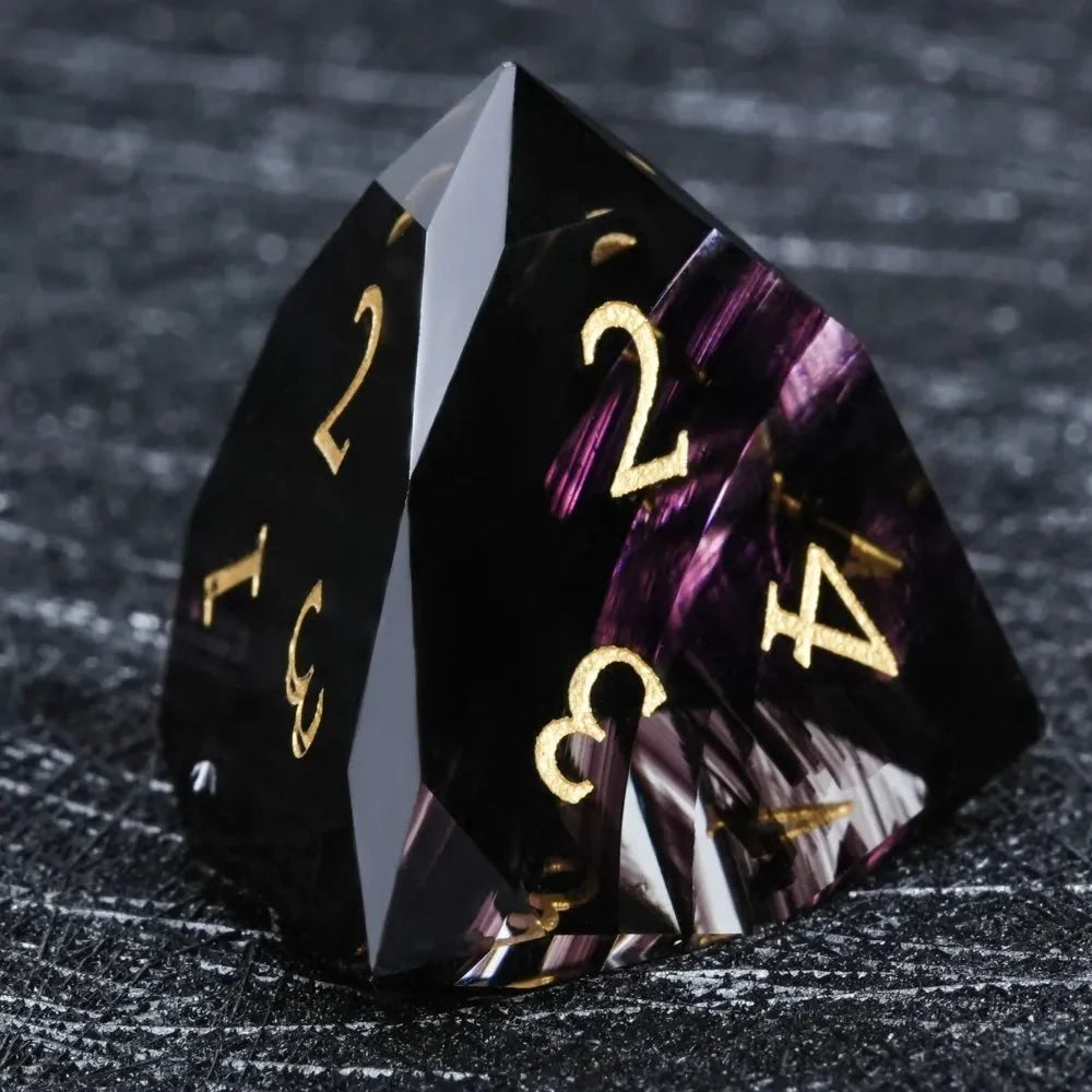 Black Polyhedral Glass DND Dice Set + Gold Numerals
