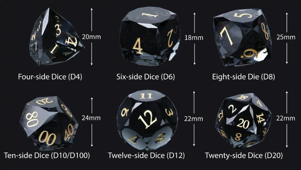 DND Dice - Premium Black Glass Gem RPG Dice Set