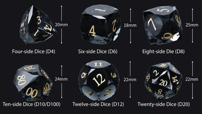DND Dice - Premium Black Glass Gem RPG Dice Set