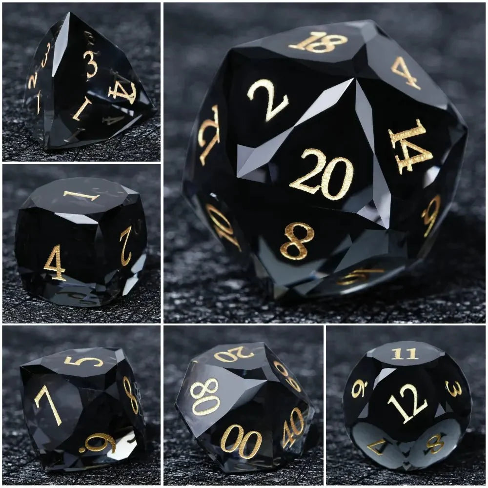 DND Dice - Premium Black Glass Gem RPG Dice Set