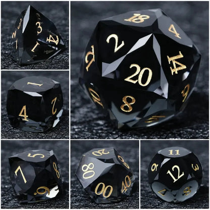 DND Dice - Premium Black Glass Gem RPG Dice Set