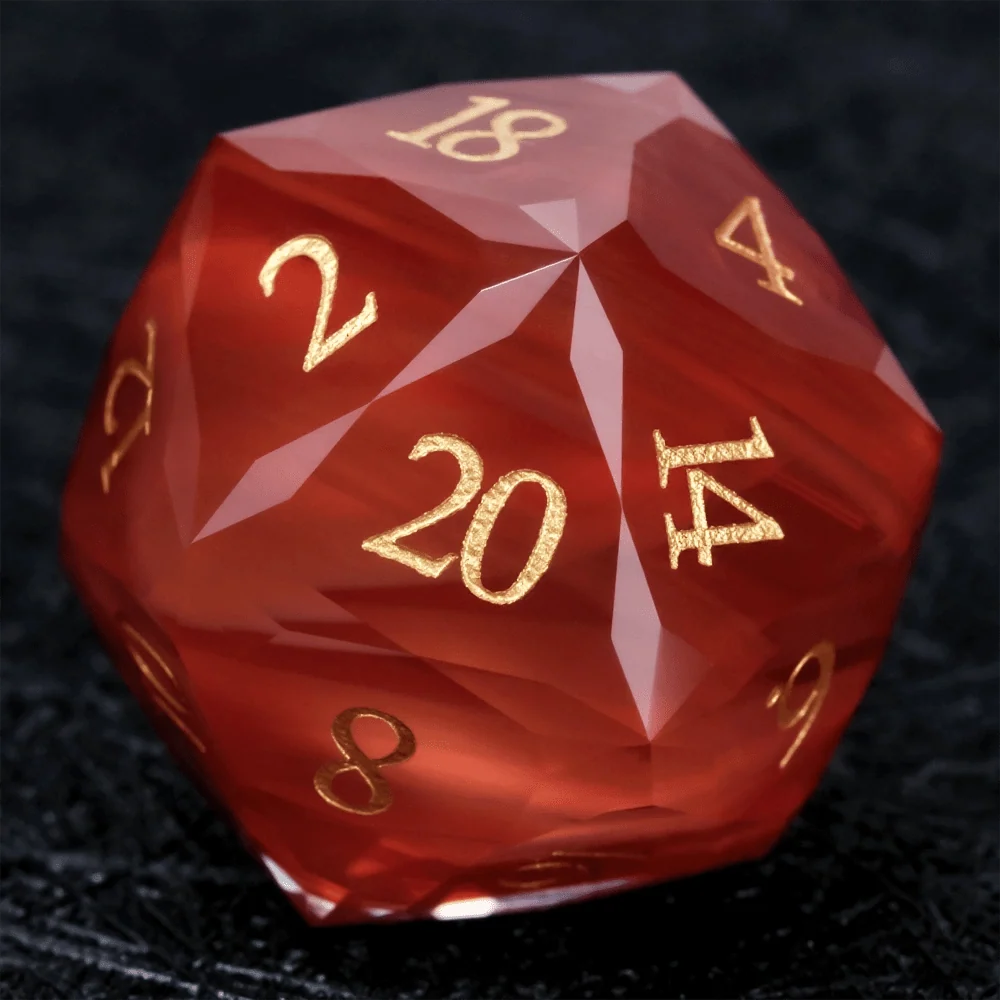 DND Gem Dice Set Crystal Flame Red Glass Diamond Cut Gold Digital RPG Dice