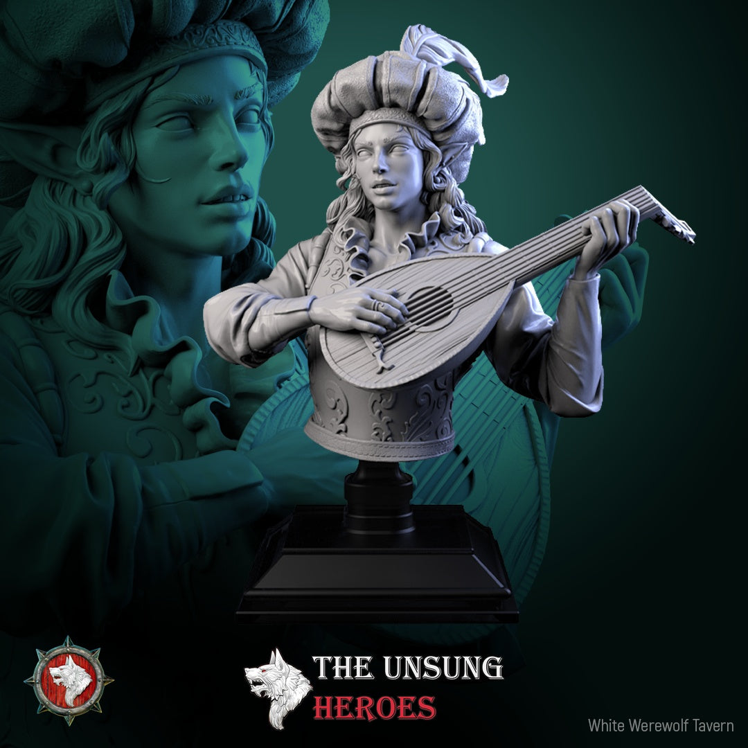 Jax Fiddlefoot, Elf Bard – Lord of the Lute Miniature & Bust