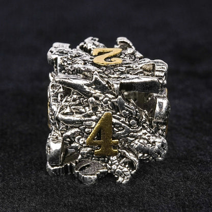 dungeons and dragons silver shaped dragon head metal hollow dice set